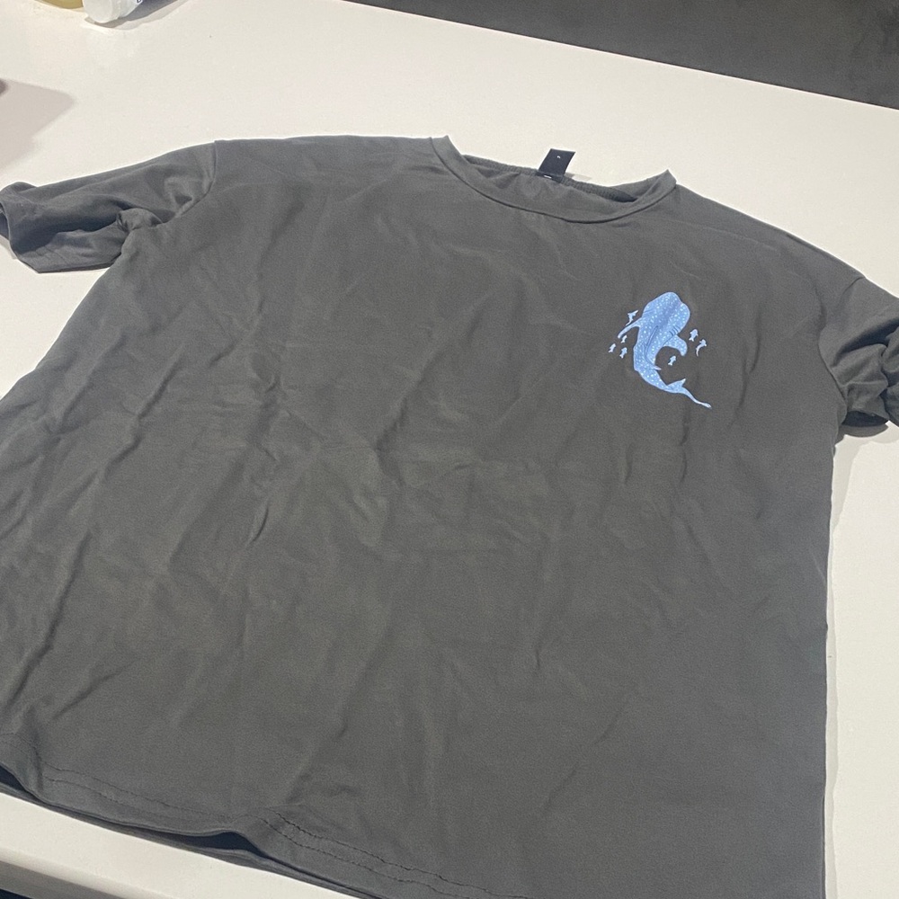 Gray T-Shirt with Blue Graphic